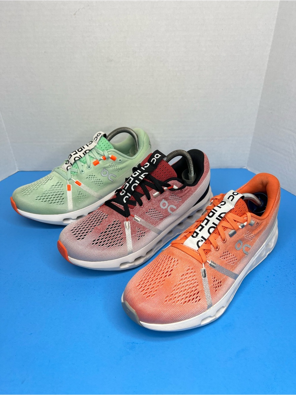 BUNDLE of On Cloudsurfer Womens Sz 9 No orig boxes. Auburn Frost/Flame/Creek
